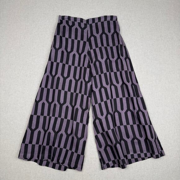 Bryn Walker Linen Geometric Cropped Wide Leg Culottes Elastic Waist - Picture 1 of 7